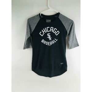 UIder Armour T-Shirt Mens Youth Size Medium Gray Black ¾ Sleeve Chicago Baseball